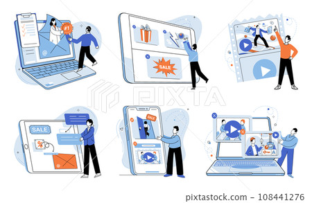 Digital marketing vector illustration. Strategic digital marketing efforts are vital for achieving long term success Success in digital marketing relies on effective selling and customer acquisition 108441276