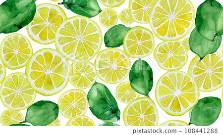 許多水彩風格切片檸檬的插圖 108441288