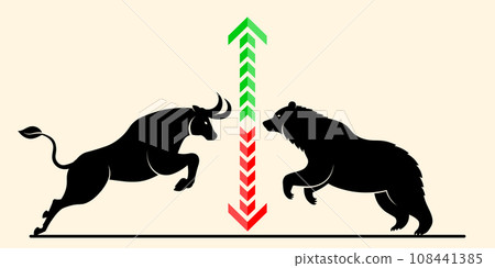 investment consept, Silhouette of Bull or bullish and bear or bearish in the stock market, Cryptocurrency, trend, vector illustration.	 108441385