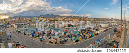 Panoramic image over the harbor of the Italian medieval city of San Remo Panoramic image over the harbor of the Italian medieval city of San Remo 108442215