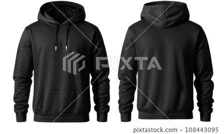 Black Hoodie. Set of Black front and back view tee hoodie hoody sweatshirt on white background cutout. Mockup template Black Hoodie. Set of Black front and back view tee hoodie hoody sweatshirt on white background cutout. Mockup template 108443095