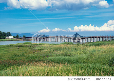 Aomori Tsugaru Fujimi Lake and Tsurunomai Bridge Beautiful lakeside scenery Aomori Tsugaru Fujimi Lake and Tsurunomai Bridge Beautiful lakeside scenery 108443464