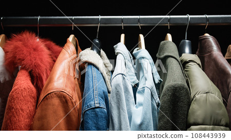 Clothes ready for Black Friday sale background Clothes ready for Black Friday sale background 108443939