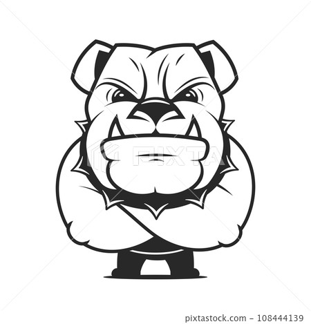 Vector illustration, a fierce bulldog wearing a cap baseball cap, against 108444139