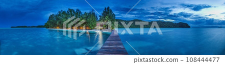 Panoramic view over Carp Island pier in Palau Panoramic view over Carp Island pier in Palau 108444477