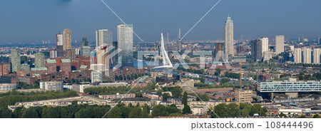 Drone panorama over Dutch city Rotterdam at sunrise Drone panorama over Dutch city Rotterdam at sunrise 108444496