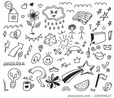 Vector illustration of Doodle cute for kid, Hand drawn set of cute doodles for decoration on white background,Funny Doodle Vector illustration of Doodle cute for kid, Hand drawn set of cute doodles for decoration on white background,Funny Doodle 108444627