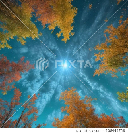 秋天的天空和秋天的樹葉① 108444738