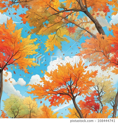 秋天的天空和秋天的樹葉 ④ 108444741