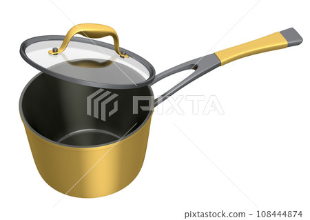 Stainless steel stewpot and chrome plated aluminum cookware on white background 108444874