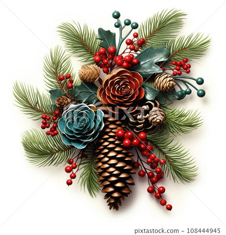 Christmas Fir twigs isolated on white background. Xmas decoration 108444945