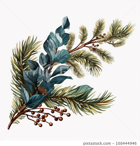 Christmas Fir twigs isolated on white background. Xmas decoration 108444946