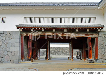 Yamagata City, Yamagata Castle, National Historic Site, Ninomaru Masugata Higashi Otemon Gate, Ninomaru Gate and Yagura Gate seen from outside the Masugata Yamagata City, Yamagata Castle, National Historic Site, Ninomaru Masugata Higashi Otemon Gate, Ninomaru Gate and Yagura Gate seen from outside the Masugata 108445047