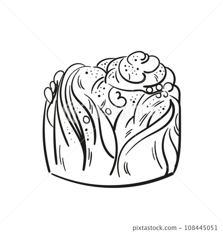 Cruffin or craffin kraffin line art sketch illustration. Outline vector logo. Contour isolated pictogram on white background For menu design, flyers, advertising, logo. 108445051