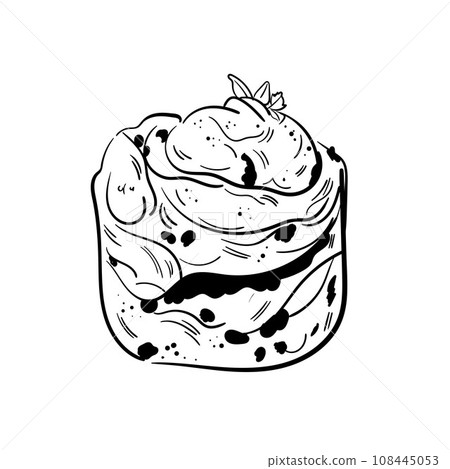 Cruffin or craffin kraffin line art sketch illustration. Outline vector logo. Contour isolated pictogram on white background For menu design, flyers, advertising, logo. 108445053