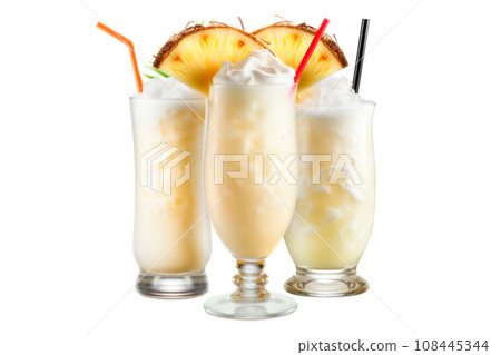 Set of Pina Colada cocktails with pineapple, coconut and creamy white top Set of Pina Colada cocktails with pineapple, coconut and creamy white top 108445344