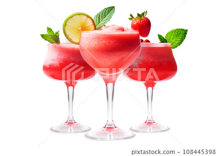 Set of Strawberry margarita cocktails in salt-rimmed glass isolated on white background 108445398