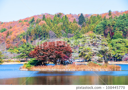 福島縣白河市國家指定史蹟南港公園的秋天風景名勝禦影島 福島縣白河市國家指定史蹟南港公園的秋天風景名勝禦影島 108445770