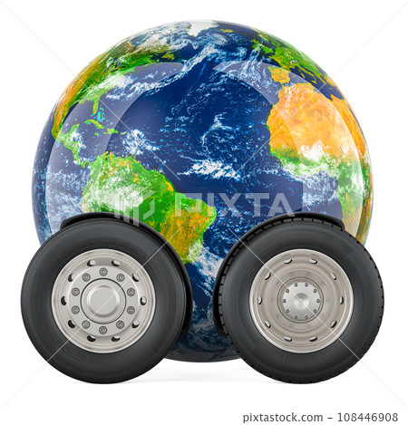 Earth Globe with wheels, 3D rendering Earth Globe with wheels, 3D rendering 108446908