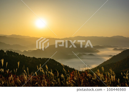 從高津山看到的被雲海包圍的風景 從高津山看到的被雲海包圍的風景 108446980