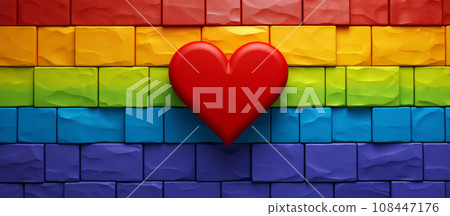 Red heart on rainbow colorful banner background. LGBT flag, May 17 - International Day Against Homophobia, Transphobia and Biphobia (IDAHOT) Abstract creative design background. Red heart on rainbow colorful banner background. LGBT flag, May 17 - International Day Against Homophobia, Transphobia and Biphobia (IDAHOT) Abstract creative design background. 108447176