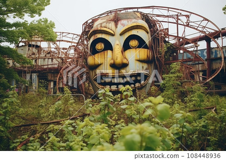 Facilities remaining at the ruins of a closed amusement park: AI-generated image 108448936