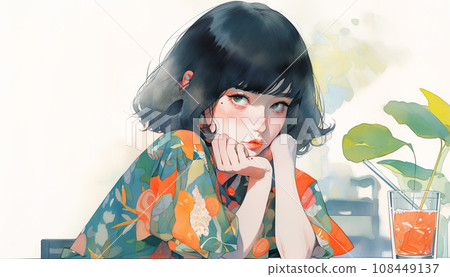 AI 生成的女人靠著下巴的圖像 108449137