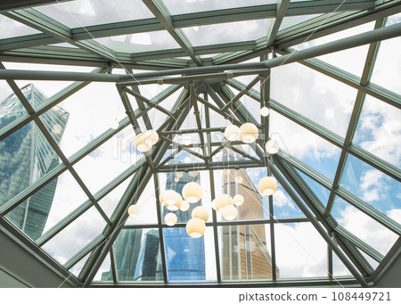 Glass facades of the Moscow International Business Center skyscrapers view 108449721