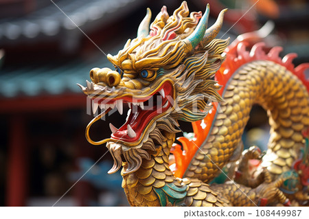 受龍年啟發的充滿活力的龍雕塑：人工智慧生成的圖像-插圖素材