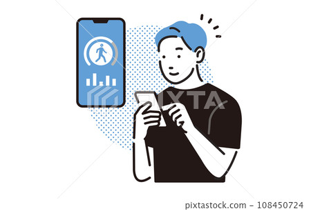 A man who manages his health with a smartphone 108450724