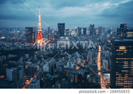 摩天大樓林立的大城市夜景：人工智慧產生的圖像 108450835