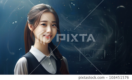 A Female Chinese Teacher in front of chalkboard Generative AI A Female Chinese Teacher in front of chalkboard Generative AI 108451576