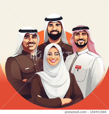 Close-up of three employees, Arabic Saudi Woman wearing hijab all cartoony persona characters Generative AI Close-up of three employees, Arabic Saudi Woman wearing hijab all cartoony persona characters Generative AI 108451660