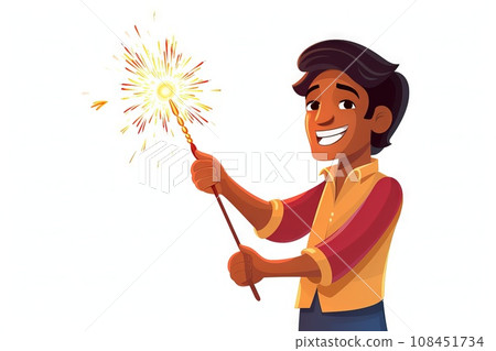 indian traditional playing with firecracker celebrating Diwali festival isolated cartoon style white background indian traditional playing with firecracker celebrating Diwali festival isolated cartoon style white background 108451734
