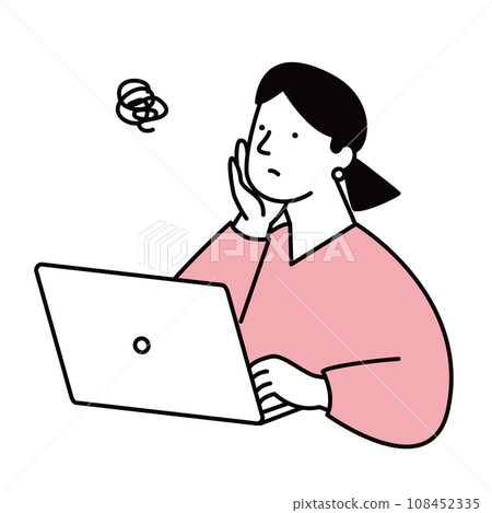 Illustration material of a woman thinking while operating a computer Illustration material of a woman thinking while operating a computer 108452335