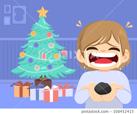 Crying Bad Boy Receiving Coal Christmas Present 108452415