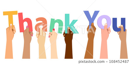Diverse Hands Holding Thank You Words 108452487