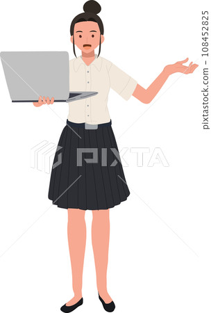 Thai University Student in Uniform Presents with Laptop 108452825