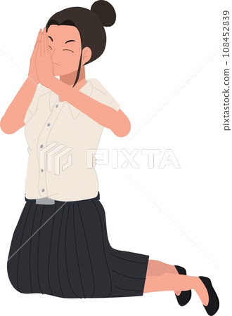 Thai University Student in uniform is, Wai for begging or vow Thai University Student in uniform is, Wai for begging or vow 108452839