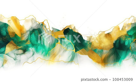 Abstract watercolor artwork mixed with buzzy geometric shapes 108453009