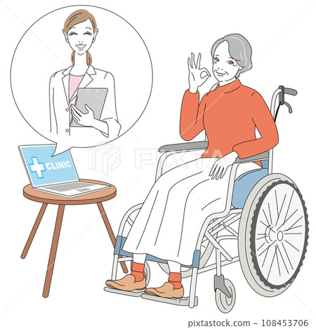 A senior woman receiving online medical treatment on a computer 108453706