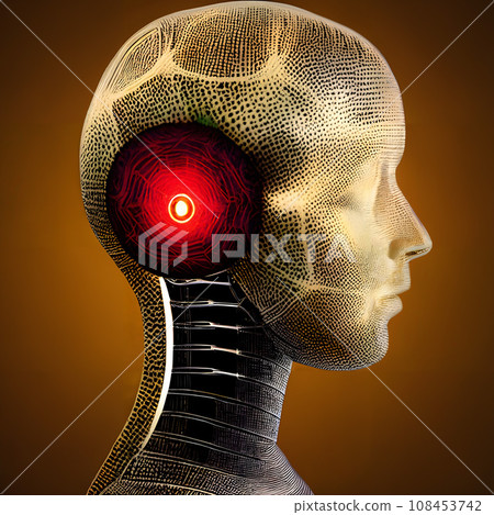 A close up digital illustration of a robot head. A close up digital illustration of a robot head. 108453742