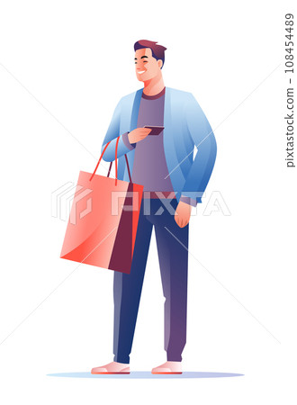 man in fashion brands outlet character holding shopping bag and credit card season big sale special offer promotion discount 108454489