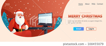 santa claus in red costume and hat sitting at workplace with thumbs up gesture christmas eve holiday happy new year celebration santa claus in red costume and hat sitting at workplace with thumbs up gesture christmas eve holiday happy new year celebration 108455079