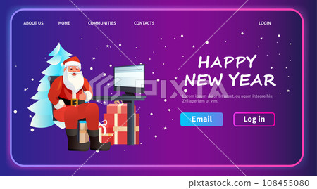 santa claus in red costume and hat sitting at workplace with thumbs up gesture christmas eve holiday happy new year celebration santa claus in red costume and hat sitting at workplace with thumbs up gesture christmas eve holiday happy new year celebration 108455080