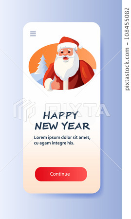 santa claus in red costume and hat with thumb up hand gesture christmas eve holiday happy new year celebration template santa claus in red costume and hat with thumb up hand gesture christmas eve holiday happy new year celebration template 108455082
