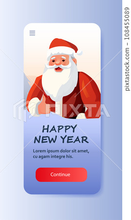 santa claus in red costume and hat with thumb up hand gesture christmas eve holiday happy new year celebration template vertical 108455089