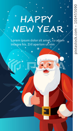 santa claus in red costume and hat with thumb up hand gesture christmas eve holiday happy new year celebration template vertical 108455090