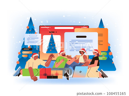 mix race people in santa hats chatting in computer app social media network speech digital communication concept new year holidays mix race people in santa hats chatting in computer app social media network speech digital communication concept new year holidays 108455165