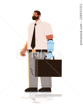 businessman with replaced robotic arm business man with titanium implant or prosthesis hand restoring normal functioning people with disabilities businessman with replaced robotic arm business man with titanium implant or prosthesis hand restoring normal functioning people with disabilities 108455351